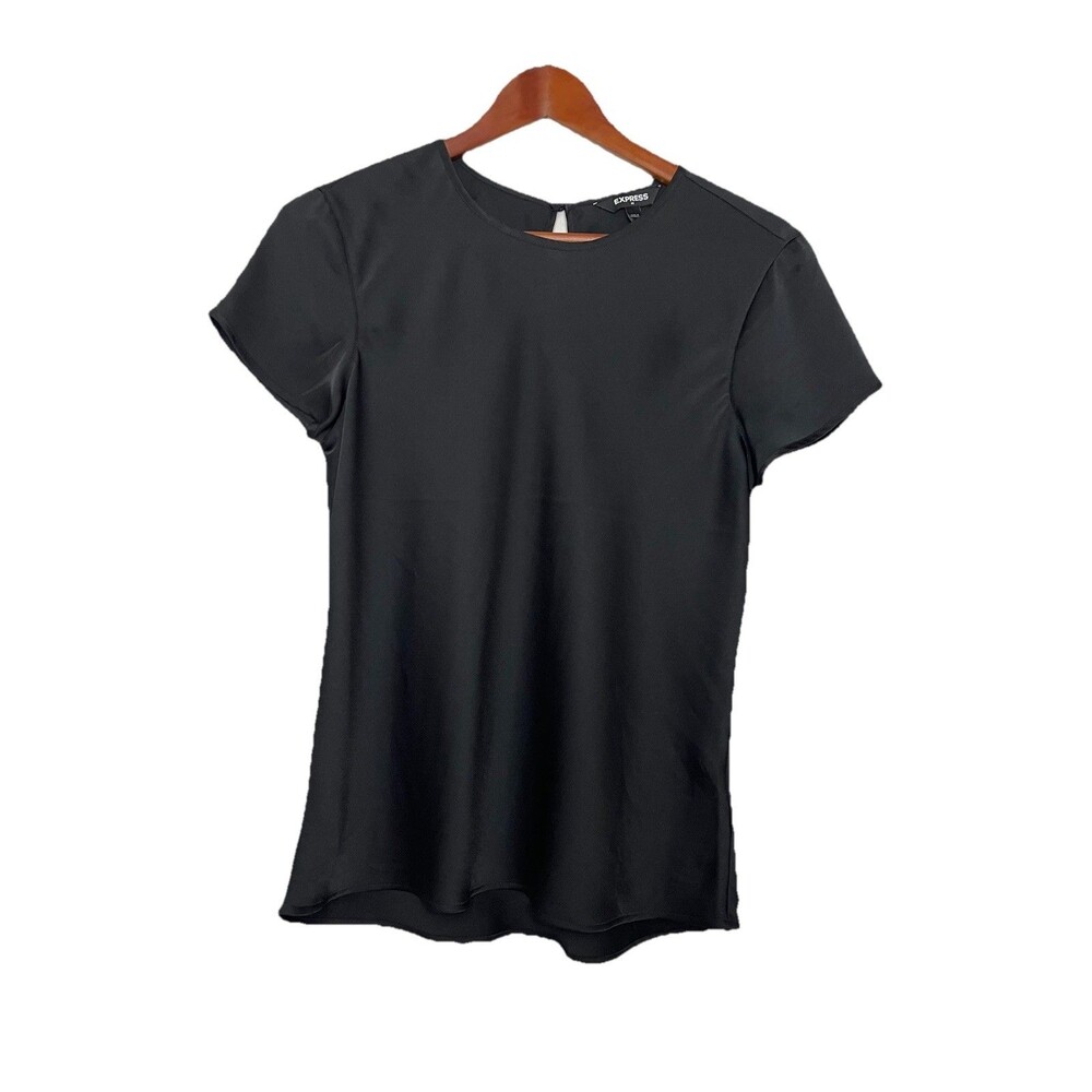 Express Women's Small Black Satin Short Sleeve Blouse Top